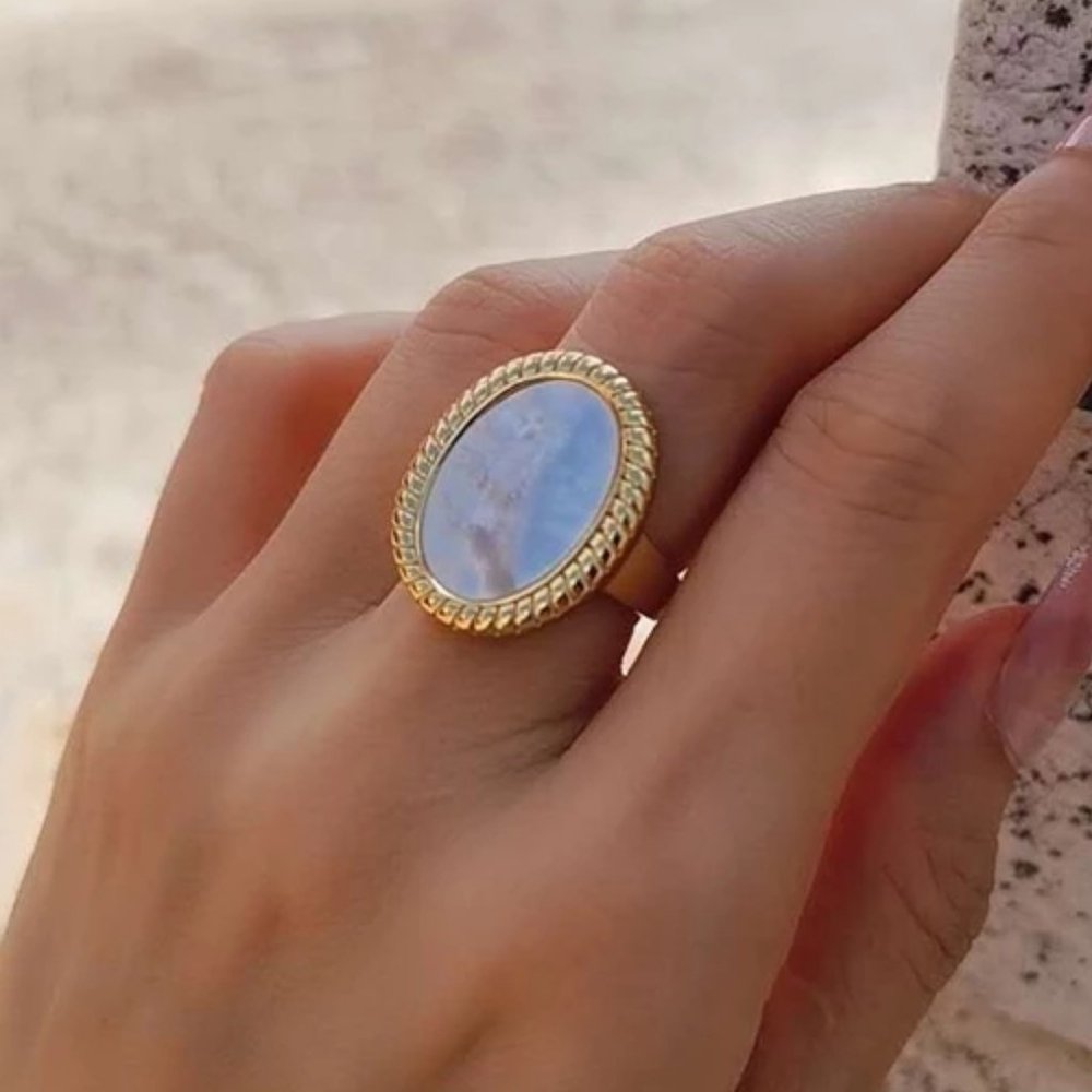 *925 Sterling Silver Oval Shell Adjustable Ring